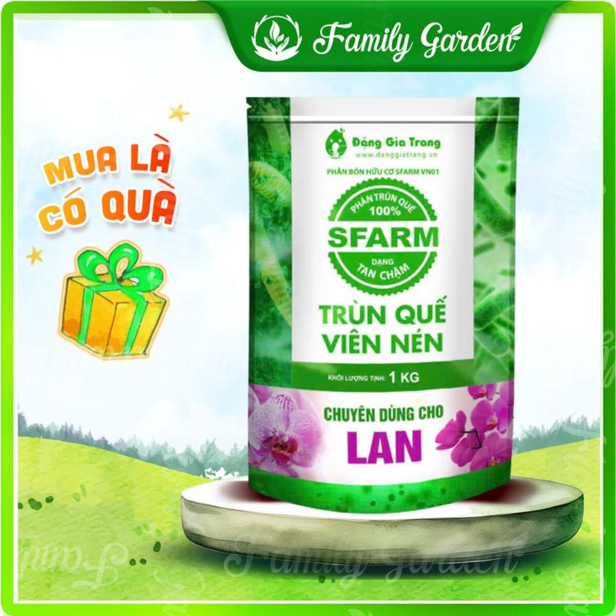 Túi 1kg phân trùn quế viên nén SFARM tan chậm - Độc quyền Family Garden