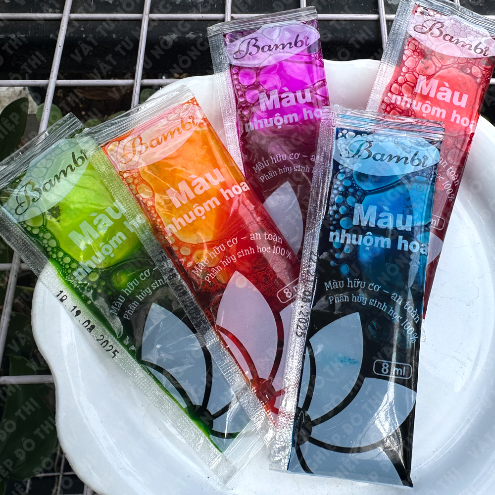 Hình thực tế 5 màu nước nhuộm hoa tươi công nghệ mới - Thương hiệu Bambi Hana | Độc quyền Family Garden