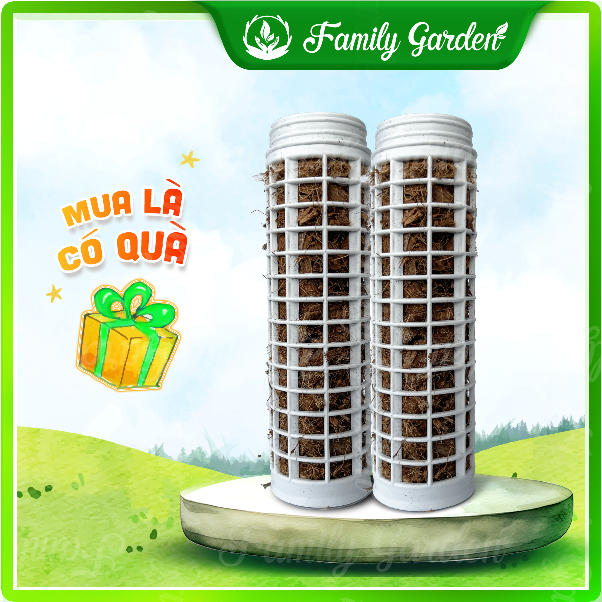 Combo 2 Trụ nhựa giá thể xơ dừa trồng kiểng lá, cây leo D20xR5cm - Trắng| Độc quyền Family Garden