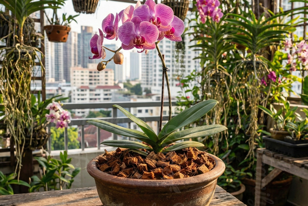 Vỏ dừa cắt thông thoáng, phù hợp làm giá thể chính cho lan.